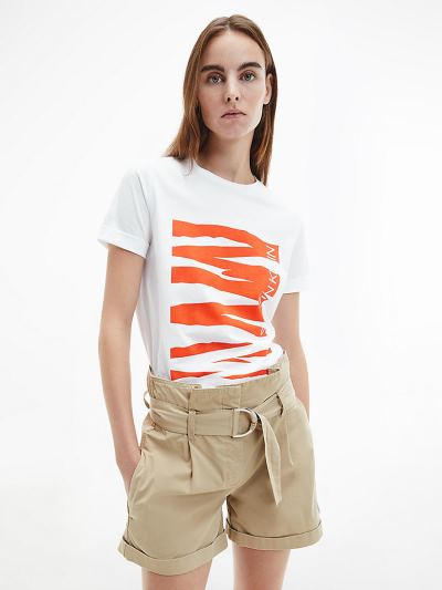Calvin Klein Ruhák HU916737 | Calvin Klein Organic Cotton Logo Női Póló Világos Fehér